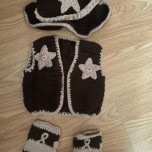 Knitted newborn cowboy outfit